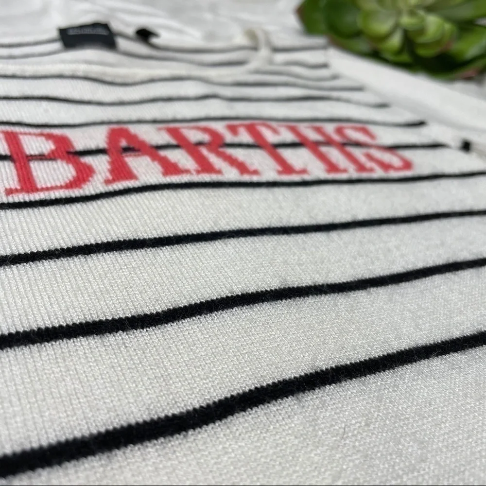 Saks Fifth Ave Black Label St. Barths Intarsia Knit Sweater White Black Striped